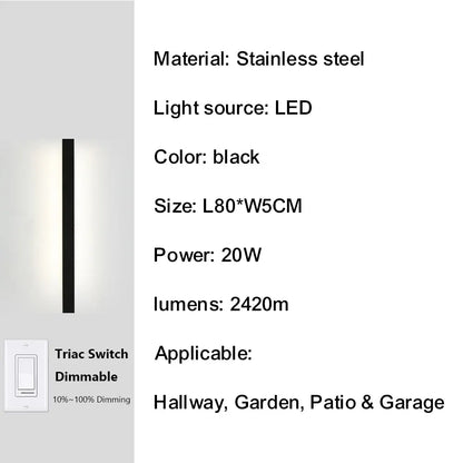 Verthara Premium Smart Outdoor Wall Light with Triac Dimming, IP67 Waterproof Stainless Steel Lantern for Garden and Porch 80cm-20W-IP67 / Cool white dimming