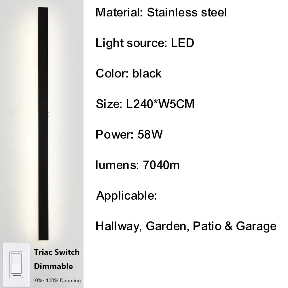 Verthara Premium Smart Outdoor Wall Light with Triac Dimming, IP67 Waterproof Stainless Steel Lantern for Garden and Porch 240cm-58W-IP67 / Neutral dimming