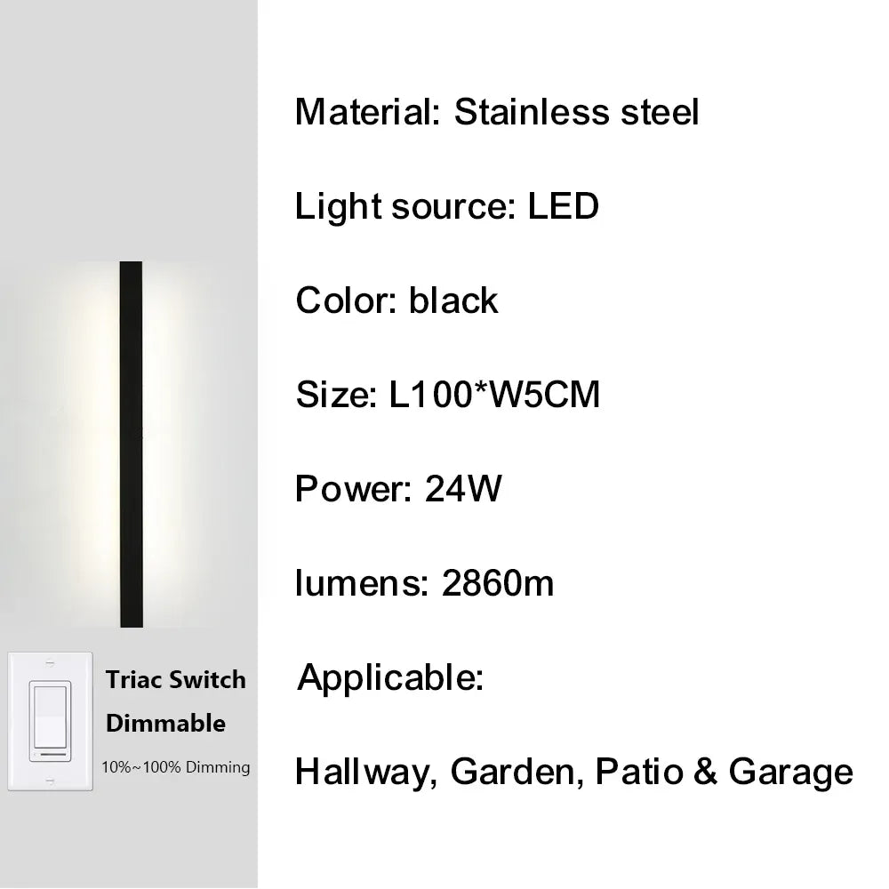 Verthara Premium Smart Outdoor Wall Light with Triac Dimming, IP67 Waterproof Stainless Steel Lantern for Garden and Porch 100cm-24W-IP67 / Neutral dimming