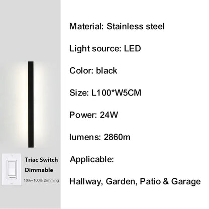 Verthara Premium Smart Outdoor Wall Light with Triac Dimming, IP67 Waterproof Stainless Steel Lantern for Garden and Porch 100cm-24W-IP67 / Neutral dimming