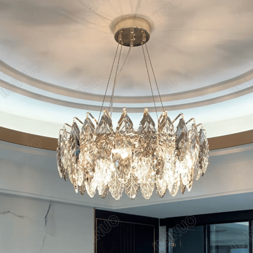 Verthara Premium Smoky Grey Crystal Round Pendant Chandelier