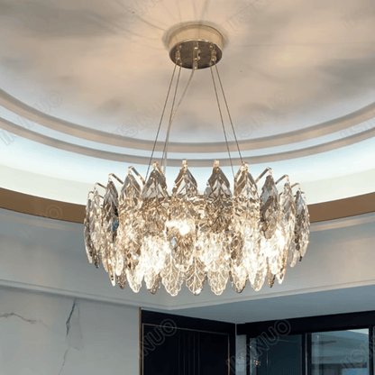 Verthara Premium Smoky Grey Crystal Round Pendant Chandelier