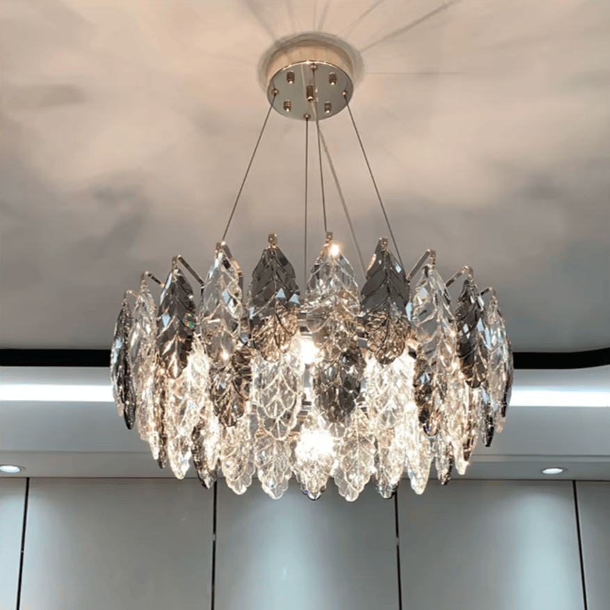 Verthara Premium Smoky Grey Crystal Round Pendant Chandelier