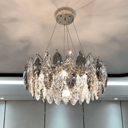 Verthara Premium Smoky Grey Crystal Round Pendant Chandelier
