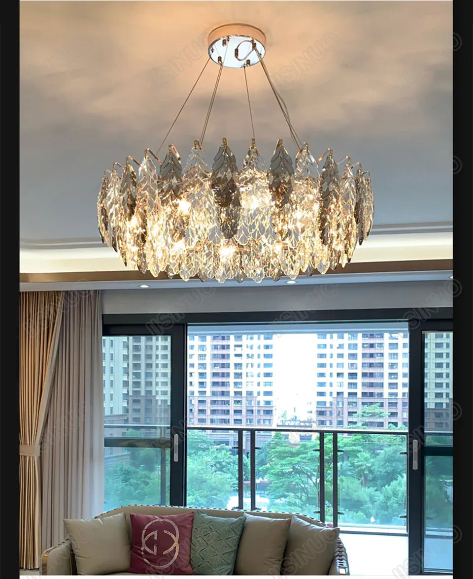 Verthara Premium Smoky Grey Crystal Round Pendant Chandelier