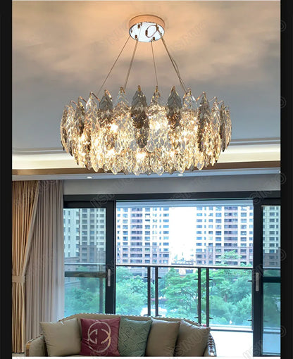 Verthara Premium Smoky Grey Crystal Round Pendant Chandelier