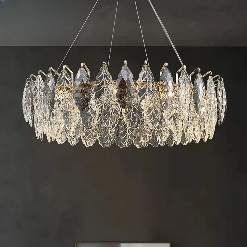 Verthara Premium Smoky Grey Crystal Round Pendant Chandelier