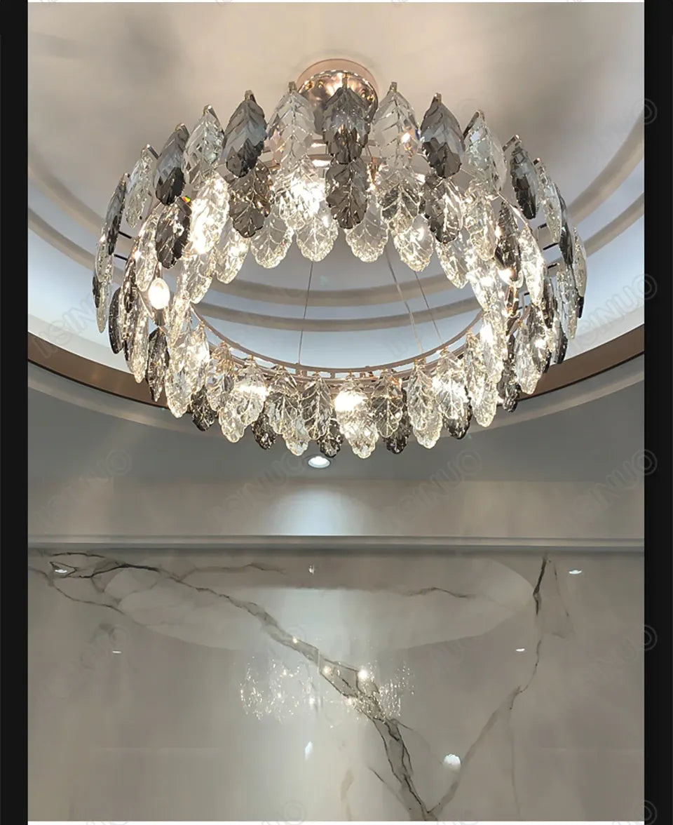 Verthara Premium Smoky Grey Crystal Round Pendant Chandelier