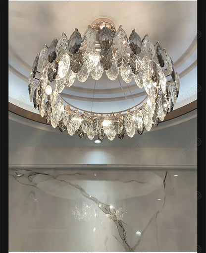 Verthara Premium Smoky Grey Crystal Round Pendant Chandelier