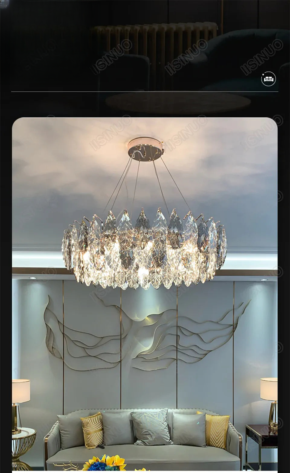 Verthara Premium Smoky Grey Crystal Round Pendant Chandelier