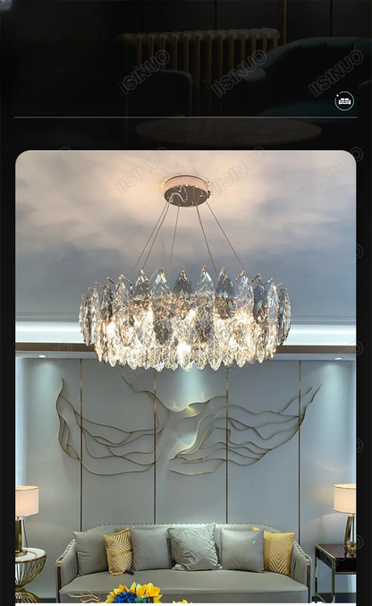 Verthara Premium Smoky Grey Crystal Round Pendant Chandelier