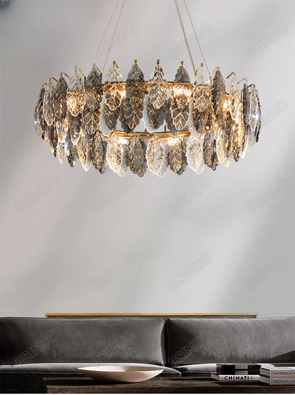 Verthara Premium Smoky Grey Crystal Round Pendant Chandelier