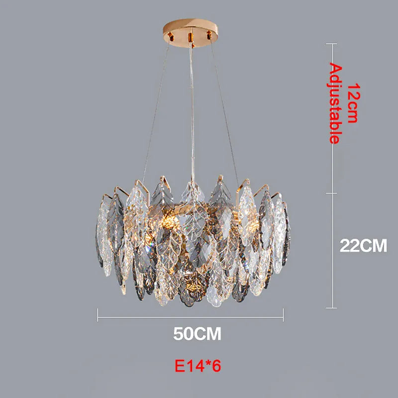 Verthara Premium Smoky Grey Crystal Round Pendant Chandelier D500xH220 / COOL WHITE