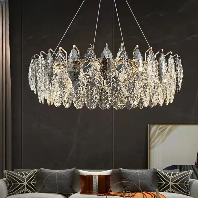 Verthara Premium Smoky Grey Crystal Round Pendant Chandelier