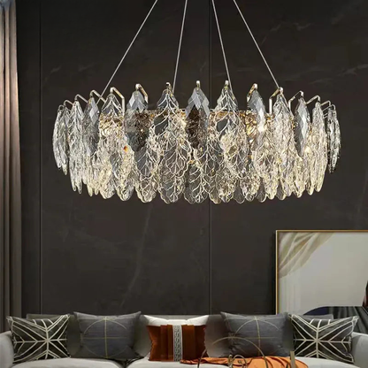 Verthara Premium Smoky Grey Crystal Round Pendant Chandelier