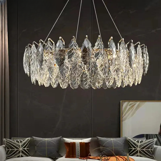 Verthara Premium Smoky Grey Crystal Round Pendant Chandelier