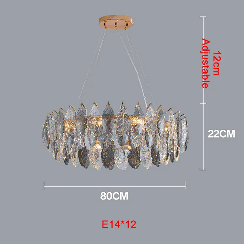 Verthara Premium Smoky Grey Crystal Round Pendant Chandelier D800xH220 / COOL WHITE