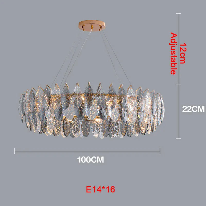 Verthara Premium Smoky Grey Crystal Round Pendant Chandelier D1000xH220 / COOL WHITE
