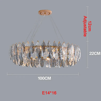 Verthara Premium Smoky Grey Crystal Round Pendant Chandelier D1000xH220 / COOL WHITE