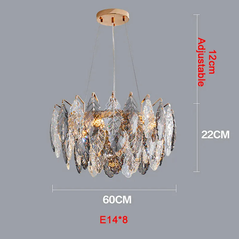 Verthara Premium Smoky Grey Crystal Round Pendant Chandelier D600xH220 / COOL WHITE
