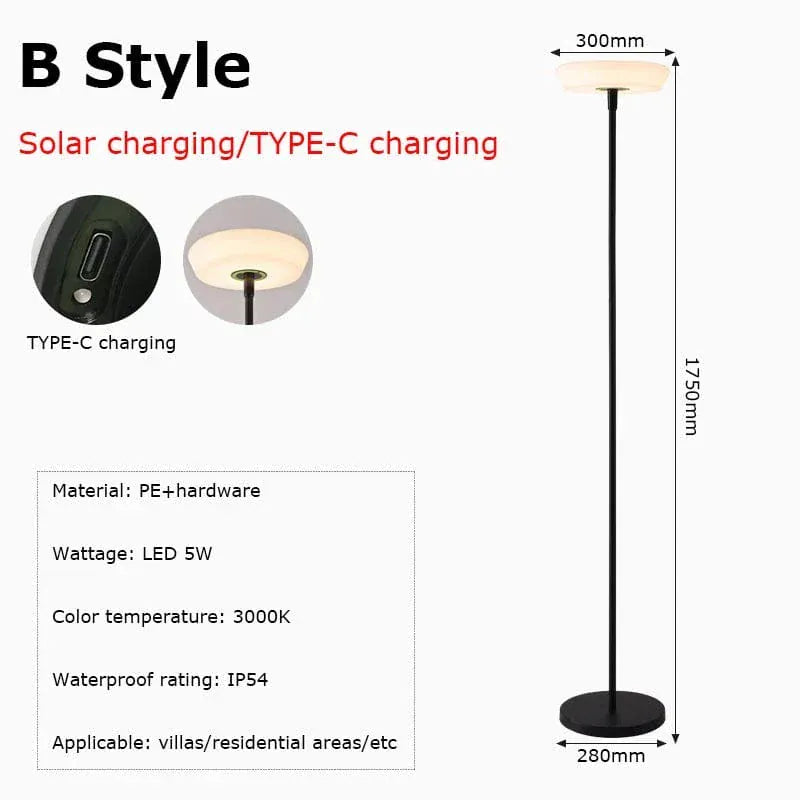 Verthara Premium Solar Cordless Outdoor Floor Lamp