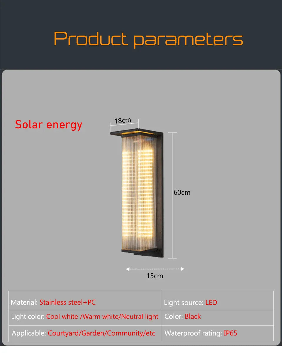 Verthara Premium Solar Dusk-to-Dawn Porch Wall Lantern H60cm