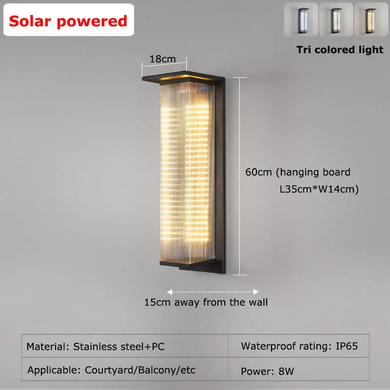 Verthara Premium Solar Dusk-to-Dawn Porch Wall Lantern H60cm