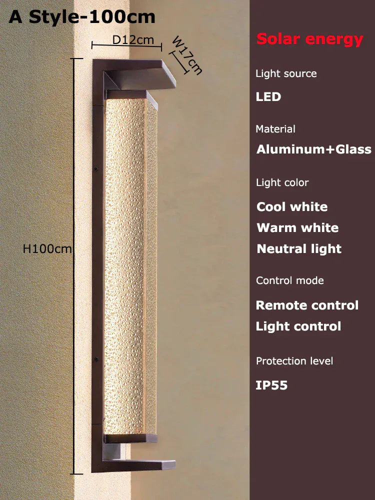 Verthara Premium Solar LED Outdoor Wall Light - Wall-Mounted - Dusk to Dawn - Waterproof - Anti-Rust - Ideal for Patio - Warm White A brown 100cm