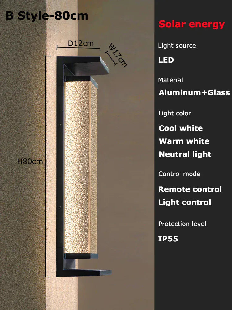 Verthara Premium Solar LED Outdoor Wall Light - Wall-Mounted - Dusk to Dawn - Waterproof - Anti-Rust - Ideal for Patio - Warm White B black 80cm