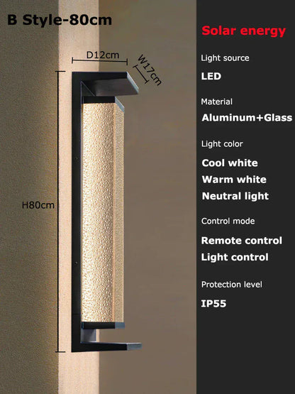 Verthara Premium Solar LED Outdoor Wall Light - Wall-Mounted - Dusk to Dawn - Waterproof - Anti-Rust - Ideal for Patio - Warm White B black 80cm