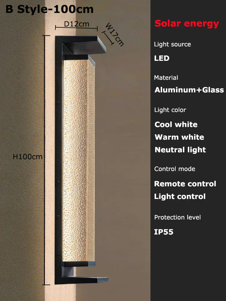 Verthara Premium Solar LED Outdoor Wall Light - Wall-Mounted - Dusk to Dawn - Waterproof - Anti-Rust - Ideal for Patio - Warm White B black 100cm