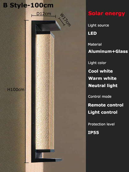 Verthara Premium Solar LED Outdoor Wall Light - Wall-Mounted - Dusk to Dawn - Waterproof - Anti-Rust - Ideal for Patio - Warm White B black 100cm