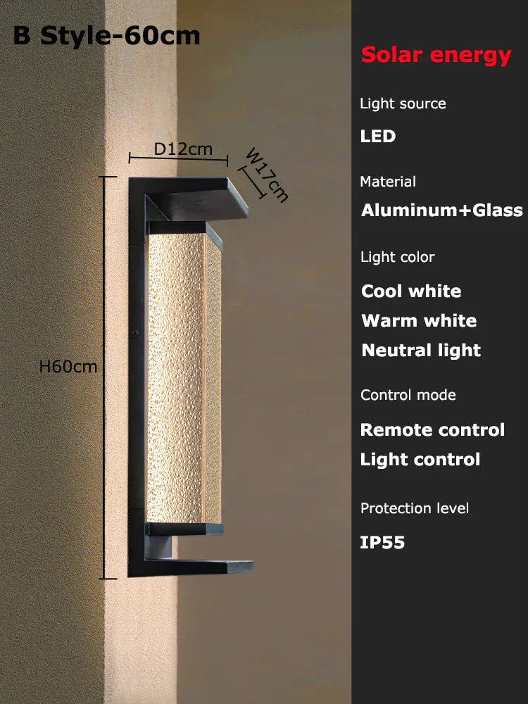 Verthara Premium Solar LED Outdoor Wall Light - Wall-Mounted - Dusk to Dawn - Waterproof - Anti-Rust - Ideal for Patio - Warm White B black 60cm