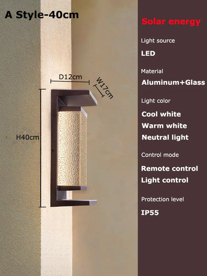 Verthara Premium Solar LED Outdoor Wall Light - Wall-Mounted - Dusk to Dawn - Waterproof - Anti-Rust - Ideal for Patio - Warm White A brown 40cm