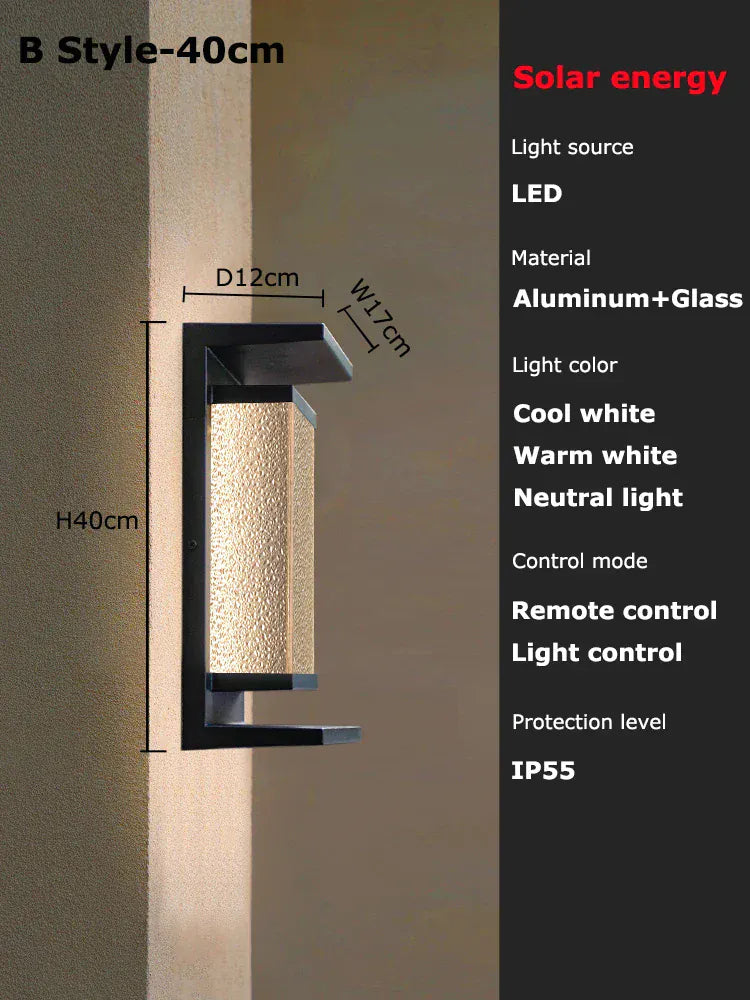 Verthara Premium Solar LED Outdoor Wall Light - Wall-Mounted - Dusk to Dawn - Waterproof - Anti-Rust - Ideal for Patio - Warm White B black 40cm