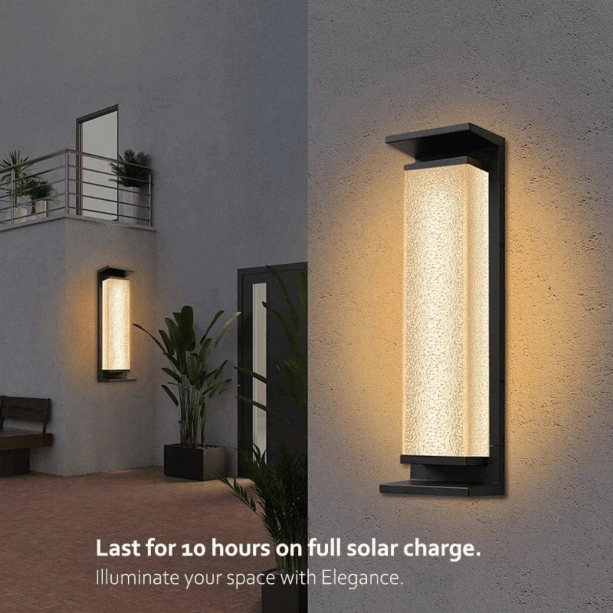 Verthara Premium Solar LED Outdoor Wall Light - Wall-Mounted - Dusk to Dawn - Waterproof - Anti-Rust - Ideal for Patio - Warm White B black 80cm