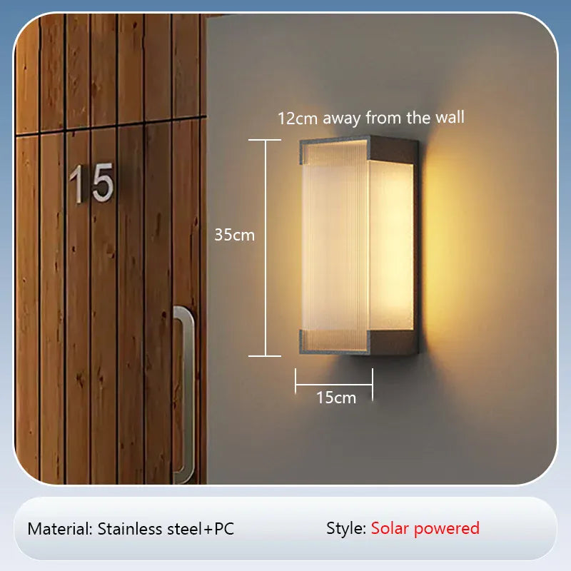 Verthara Premium Solar LED Wall Light - Outdoor Mount - Waterproof - Automatic On/Off - Stainless Steel - Modern Design - For Garden and Patio D 35cm