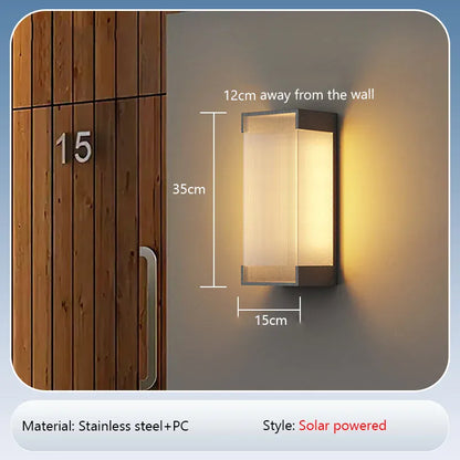 Verthara Premium Solar LED Wall Light - Outdoor Mount - Waterproof - Automatic On/Off - Stainless Steel - Modern Design - For Garden and Patio D 35cm