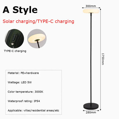 Verthara Premium Solar Powered Outdoor Floor Lamp – Cordless - Height Adjustable - IP54 Waterproof - USB-C Charging - Ideal For Garden And Patio warm white 3000k / A Style