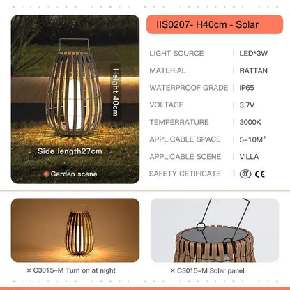 Verthara Premium Solar Rattan Woven Garden Lawn Light H40-Solar