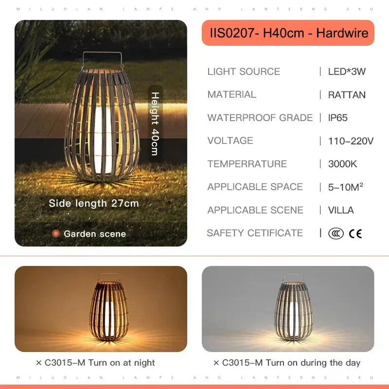 Verthara Premium Solar Rattan Woven Garden Lawn Light H40-Wired