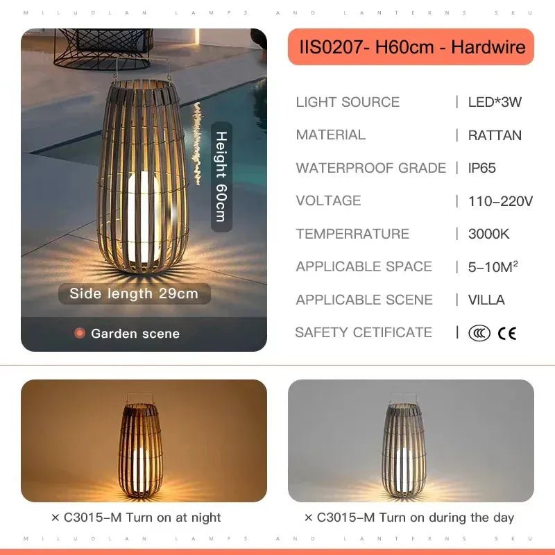 Verthara Premium Solar Rattan Woven Garden Lawn Light H60-Wired
