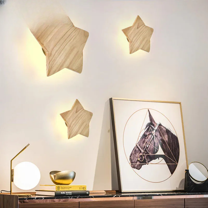Verthara Premium Solid Wood & Iron Star Wall Light | E27 LED