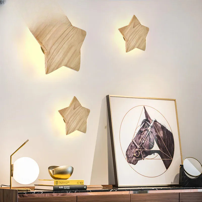 Verthara Premium Solid Wood & Iron Star Wall Light | E27 LED