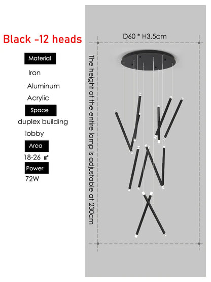 Verthara Premium Spiral Staircase Grand Chandelier Black 12heads / Neutral lighting