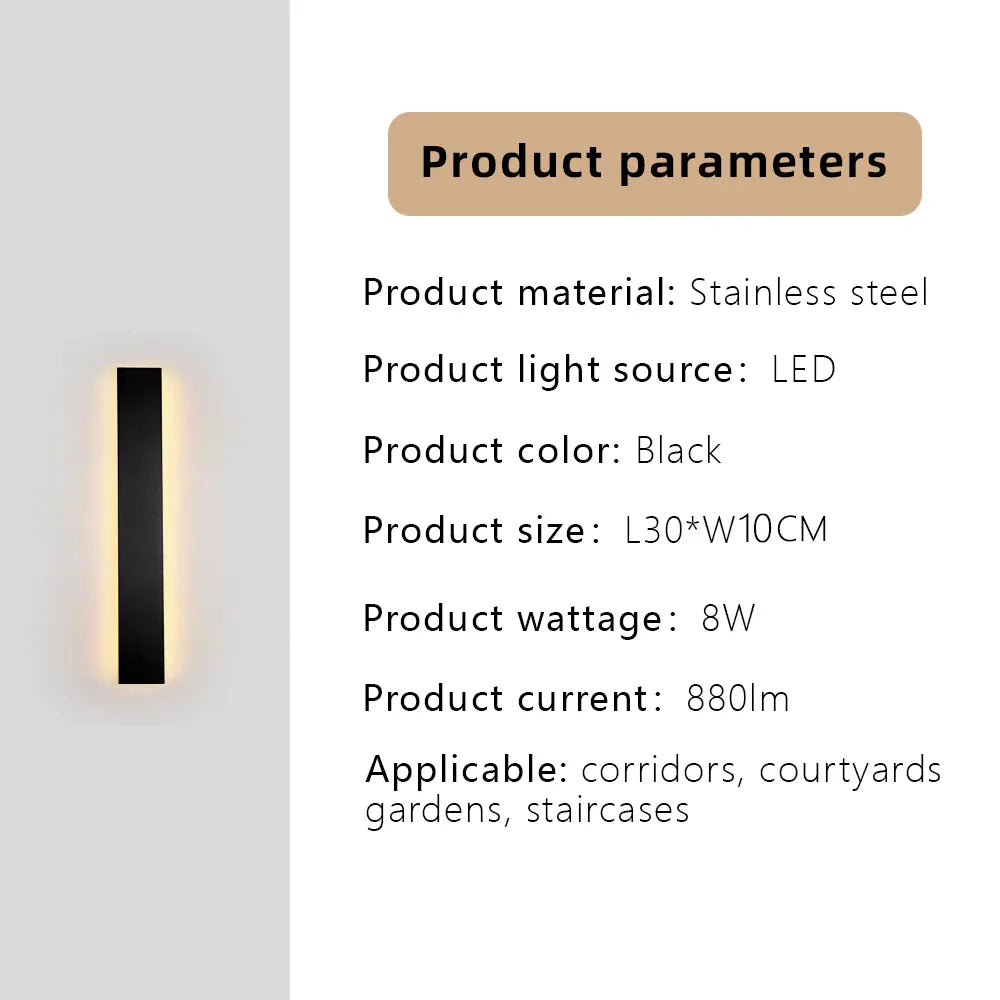 Verthara Premium Stainless Steel Dimmable Outdoor Wall Light Cool white dimming / H30xW10cm-8W-IP67