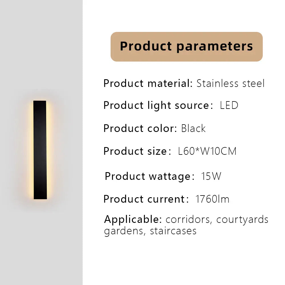 Verthara Premium Stainless Steel Dimmable Outdoor Wall Light Cool white dimming / H60xW10cm-15W-IP67