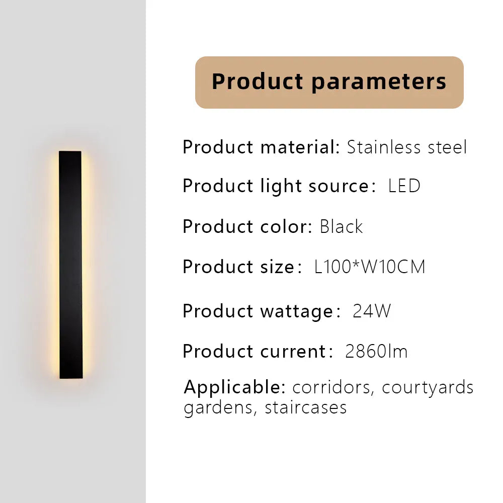 Verthara Premium Stainless Steel Dimmable Outdoor Wall Light Cool white dimming / H100xW10cm-24W-IP67