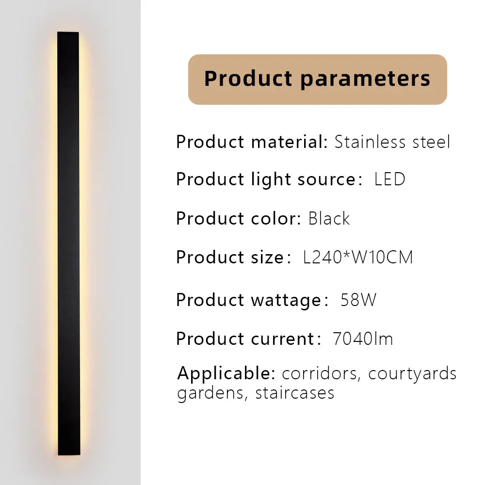 Verthara Premium Stainless Steel Dimmable Outdoor Wall Light Cool white dimming / H240xW10cm-58W-IP67