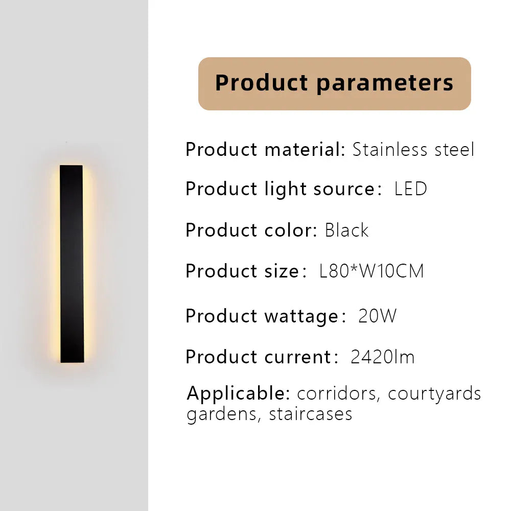 Verthara Premium Stainless Steel Dimmable Outdoor Wall Light Cool white dimming / H80xW10cm-20W-IP67